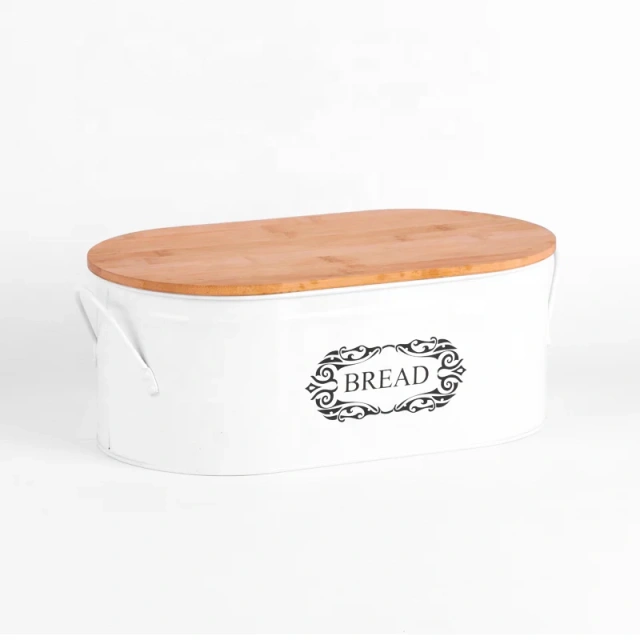 欧式厚木盖面包储物盒和金属焊接手柄，适用于厨房台面储物