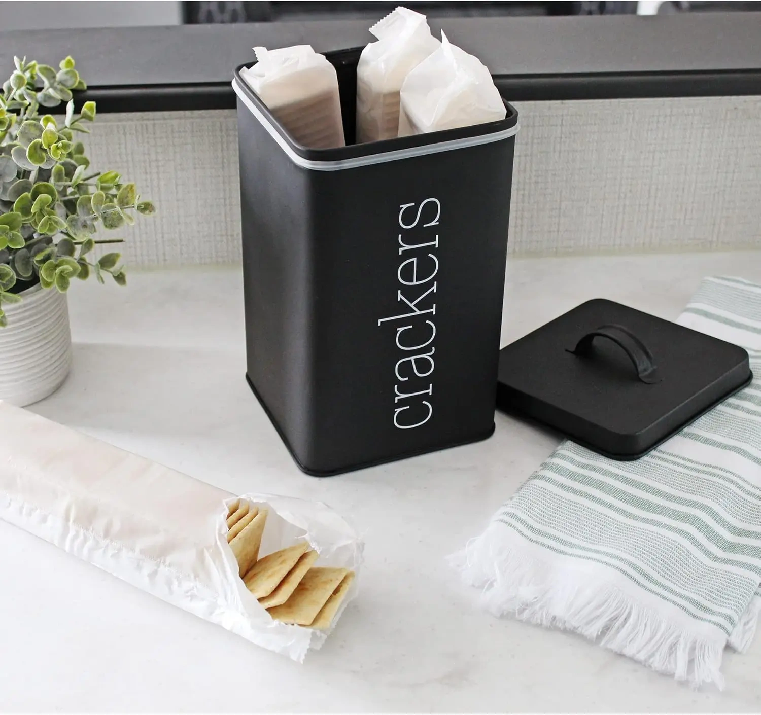 Large Capacity Airtight Retro Black Cracker Square Container Crackers Storage Canister
