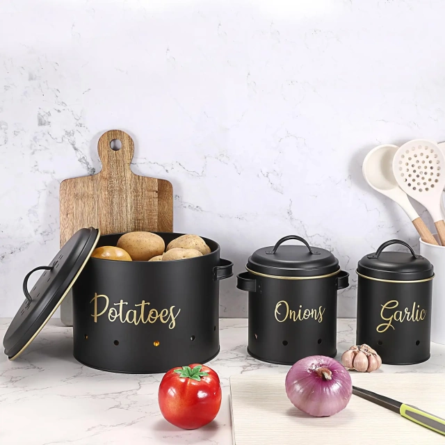 Set of 3 Potato Onion Garlic Storage Bins Vegetable Containers Food Containers for Kitchen Potato Onion Storage Containers