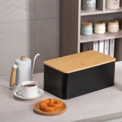 In Stock Vintage Large Metal Bread Box with Bamboo Lid Kitchen Countertops Metal Storage Bread Box Cabinet