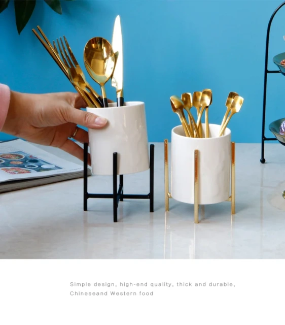 餐具烹饪厨房用具厨房工具储物容器筷子刀叉勺架批发陶瓷2件套