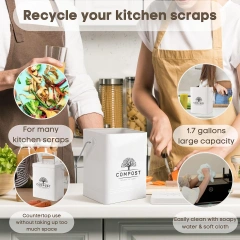 Factory Lowest Price Custom Metal 1.7 Gallon Countertop Compost Bin with Lid Kitchen Compost Bin Food Waste Bin for Kitchen