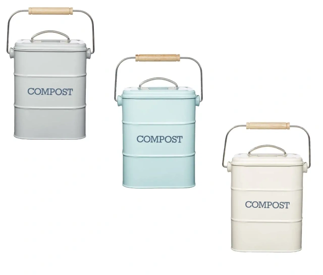 带木炭过滤器的厨房垃圾桶镀锌铁食物垃圾桶堆肥桶带木柄