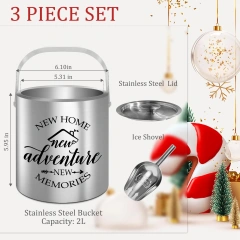 Factory Custom Double Layer Stainless Steel Ice Bucket Coolers Holders with Lid and Scoop Metal Material Hot Sell