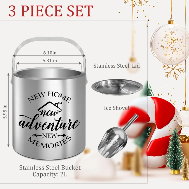 Factory Custom Double Layer Stainless Steel Ice Bucket Coolers Holders with Lid and Scoop Metal Material Hot Sell