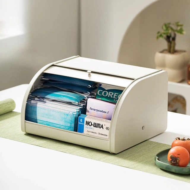 复古厨房金属面包储存罐白色农舍桌面密封储存面包盒