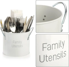 Vintage Utensil Holder 4 Compartment Metal Silverware Rotating Spatula Crock Cooking Utensil Organizer for Spoons Knives Forks