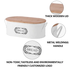 欧式厚木盖面包储物盒和金属焊接手柄，适用于厨房台面储物