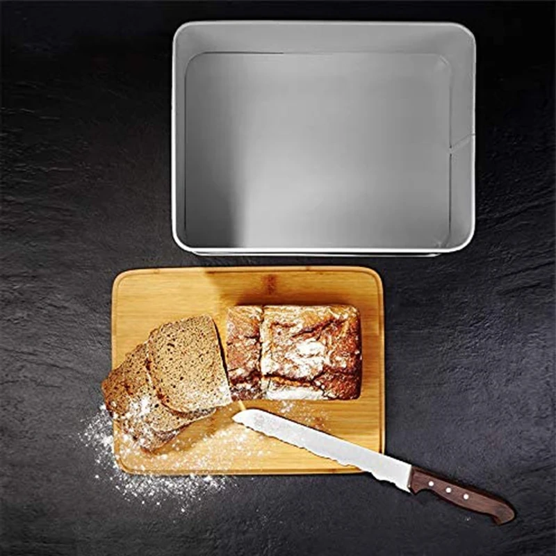 White Bread Tin with Bamboo Lid for Kitchen Vintage Design Cake Box Food Storage Bread Bin Container