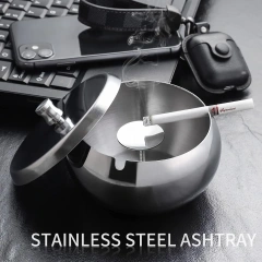 定制不锈钢烟灰缸圆形创意镀彩带盖密封桌面烟灰缸