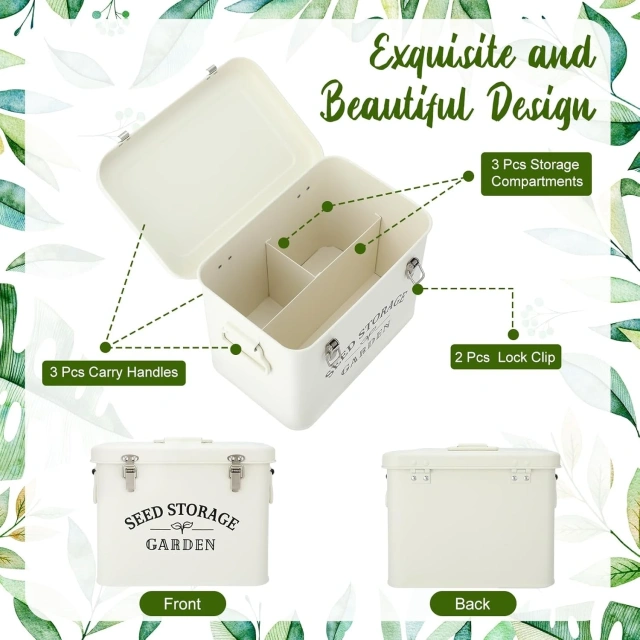 Seed Storage Container Box with Lid Garden Seed Packet Storage Organizer Decorative with Dividers