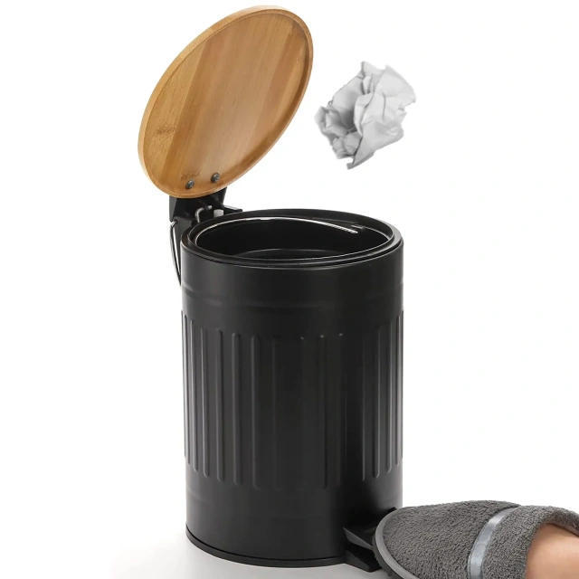 Metal Pedal Rubbish Wastebasket Round Garbage Container Bin for Kitchen/Bathroom/Office/Hotel
