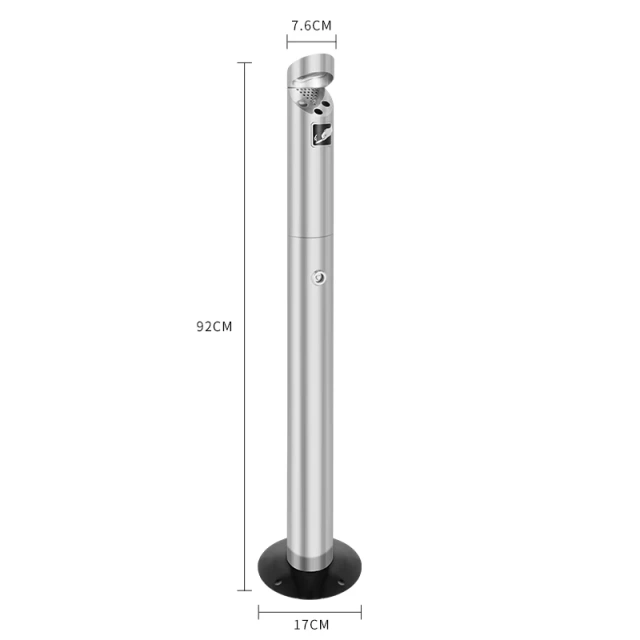Weatherproof  Ashtray Stand Outdoor Ashtray Column Cigarette Butt Receptacle Cigarette Butt Disposal Column 36-inch Metal Silver