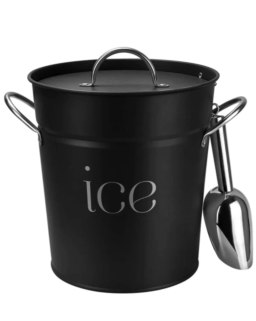 Factory Custom Ice Box Black Galvanized Ice Bucket with Lid and Scoop Double Layer Ice Bucket with Inner Bucket