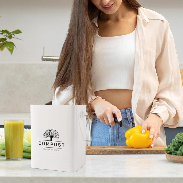 Factory Lowest Price Custom Metal 1.7 Gallon Countertop Compost Bin with Lid Kitchen Compost Bin Food Waste Bin for Kitchen