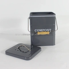 带木炭过滤器的厨房垃圾桶镀锌铁食物垃圾桶堆肥桶带木柄