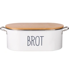 复古金属面包盒带竹盖白色密封厨房干粮储存面包箱镀锌铁面包盒