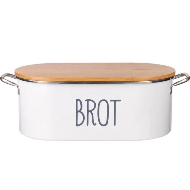 复古金属面包盒带竹盖白色密封厨房干粮储存面包箱镀锌铁面包盒