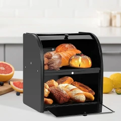 金属面包盒储物箱，带卷顶盖，食物储存双层面包盒