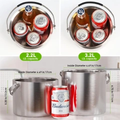 3L Modern Insulated Ice Bucket with Silicone Lid, Scoop, Strainer, Double Wall Stainless Steel Ice Bucket