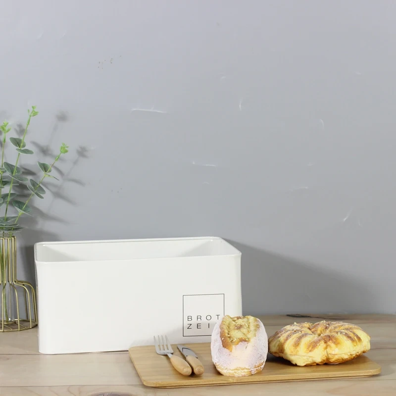 White Bread Tin with Bamboo Lid for Kitchen Vintage Design Cake Box Food Storage Bread Bin Container