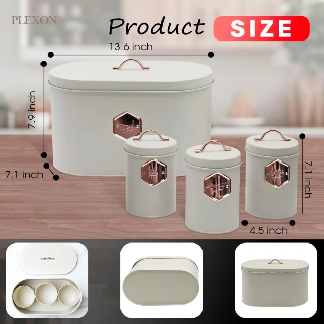 厨房台面面包盒，含 3 个咖啡、茶、糖罐套装，带 Cooper 标签