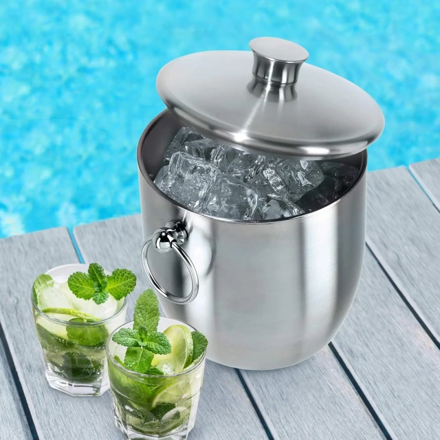 Double-Wall Stainless Steel Insulated Ice Bucket With Lid & Ice Tong