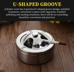 Customized Household Round Press Thickened Stainless Steel Desktop Ashtray