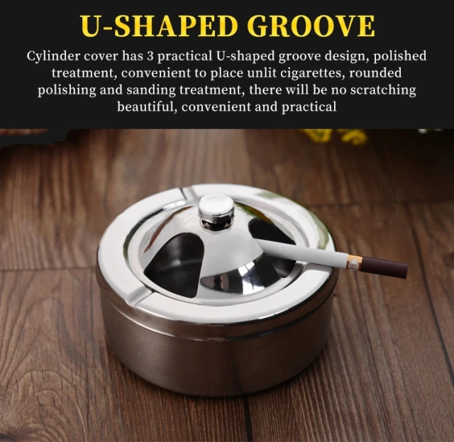 Customized Household Round Press Thickened Stainless Steel Desktop Ashtray