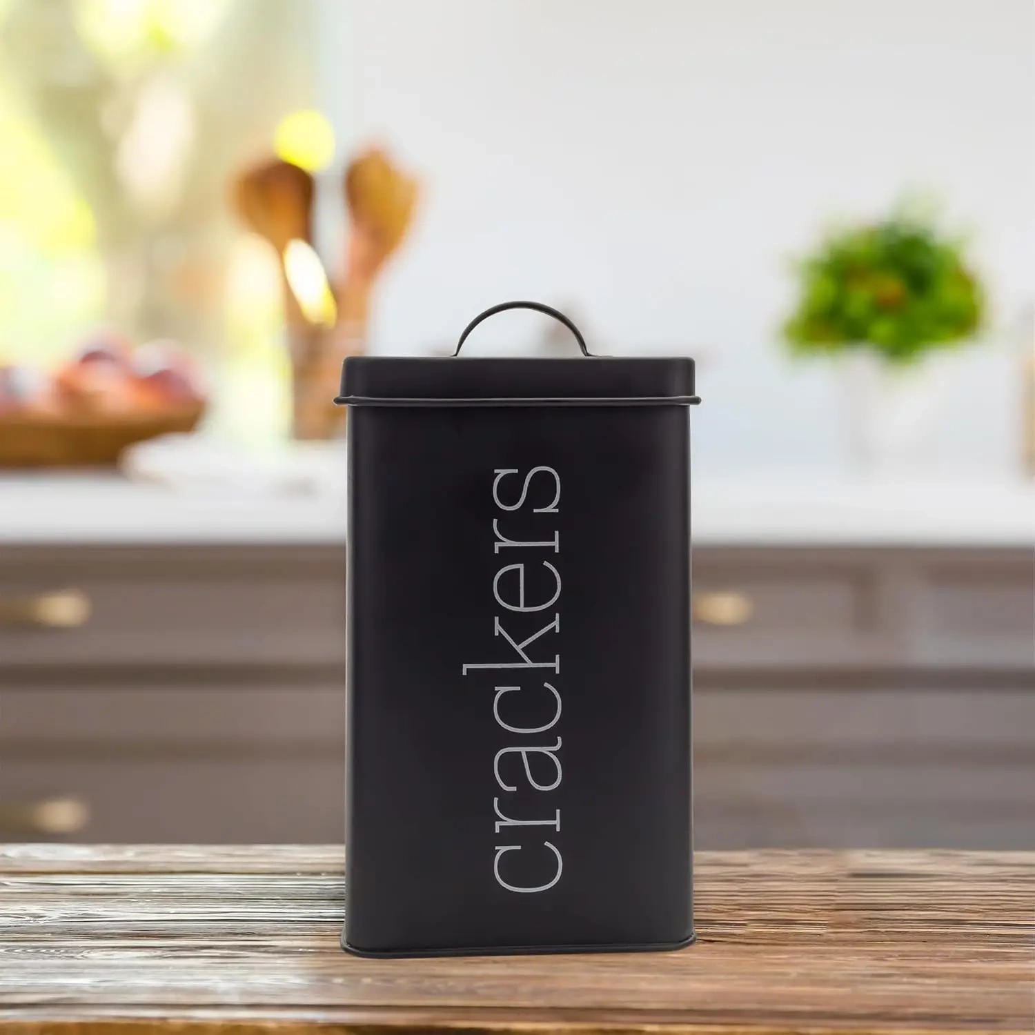 Large Capacity Airtight Retro Black Cracker Square Container Crackers Storage Canister
