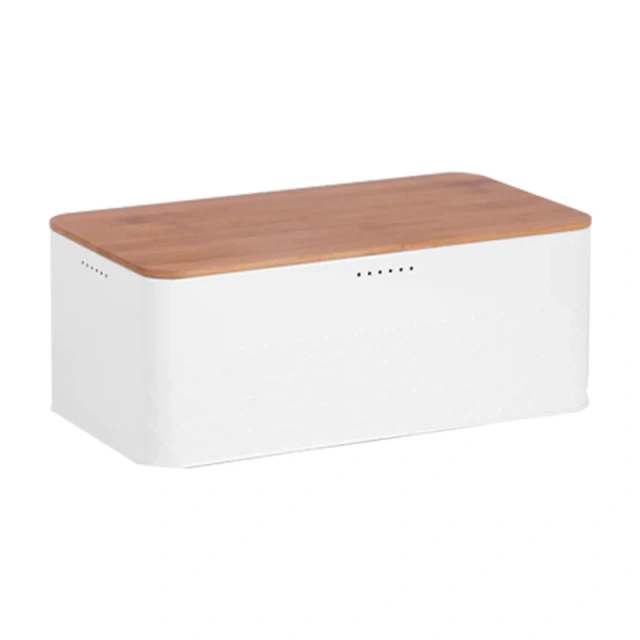 Air Hole Rectangle Bread Box and Storage With Wooden Lid  for Kitchen  Countertop Food Storage