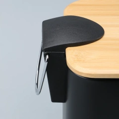 小型矩形垃圾桶，带缓降脚踏板，适用于浴室客厅，金属 5L 垃圾桶，带竹盖