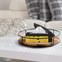 Turntable with Metal Frame Large Brown Organizer Storage Kitchen Countertop Rotating Spice Storage Rack Wooden Rotating Tray