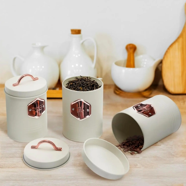 厨房台面面包盒，含 3 个咖啡、茶、糖罐套装，带 Cooper 标签