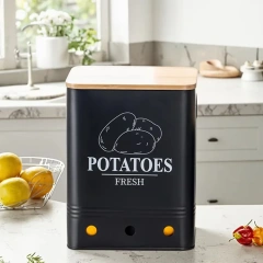 3 Pack Vegetable Storage Tins Metal Onion Garlic Potato Jars Set Kitchen Canisters Vegetable Keeper Containers with Wooden Lid