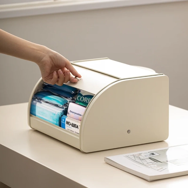 复古厨房金属面包储存罐白色农舍桌面密封储存面包盒