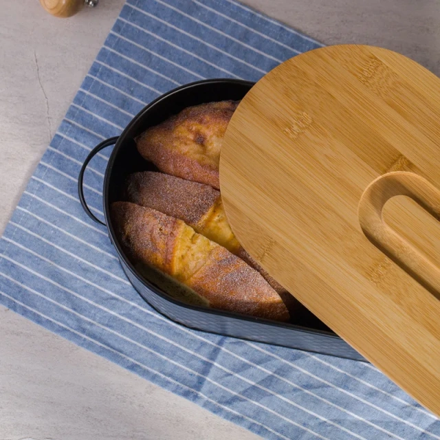 黑色面包盒农家面包盒带木盖垂直面包盒面包储物箱架适用于厨房台面