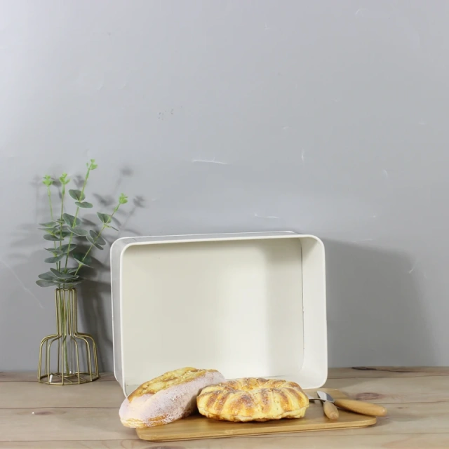 带竹盖的白色面包罐，适用于厨房复古设计蛋糕盒食品储存面包箱容器