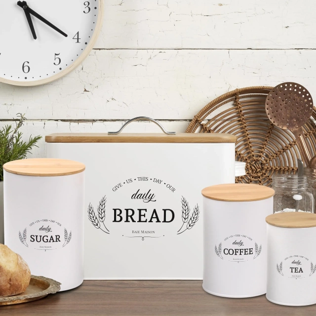 Bread Box for Kitchen Countertop Large Kitchen Canisters Set of 3 Coffee Tea Sugar Container Set Bread Box & Canisters