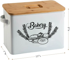 复古厨房食品储存容器盒粉末涂层面包密封储物盒金属面包箱带竹盖纸盒铁盒