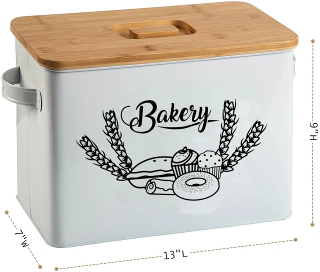 复古厨房食品储存容器盒粉末涂层面包密封储物盒金属面包箱带竹盖纸盒铁盒