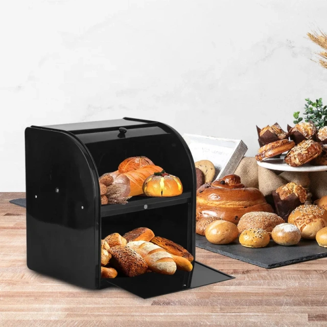 厨房台面收纳盒面包收纳盒厨房储物面包箱带双层面包盒
