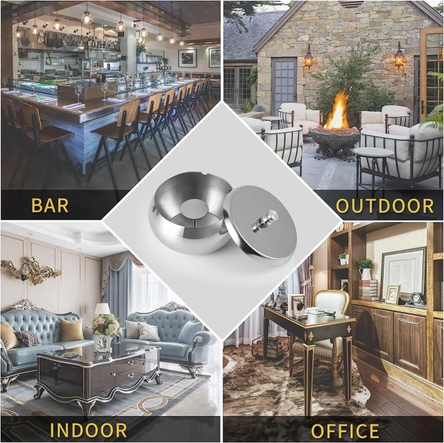 定制不锈钢烟灰缸圆形创意镀彩带盖密封桌面烟灰缸