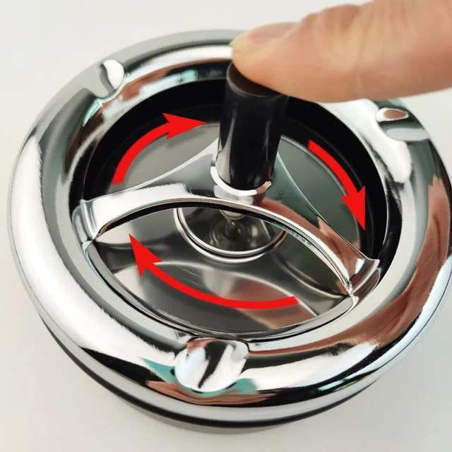 Round Push Down Tabletop Cigarette Ashtray with Spinning Tray Cigarette Ashtray Rotating Metal Ashtray Holder for Smokers