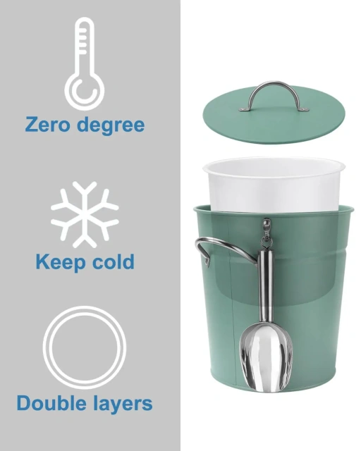 Factory Custom Ice Box Black Galvanized Ice Bucket with Lid and Scoop Double Layer Ice Bucket with Inner Bucket