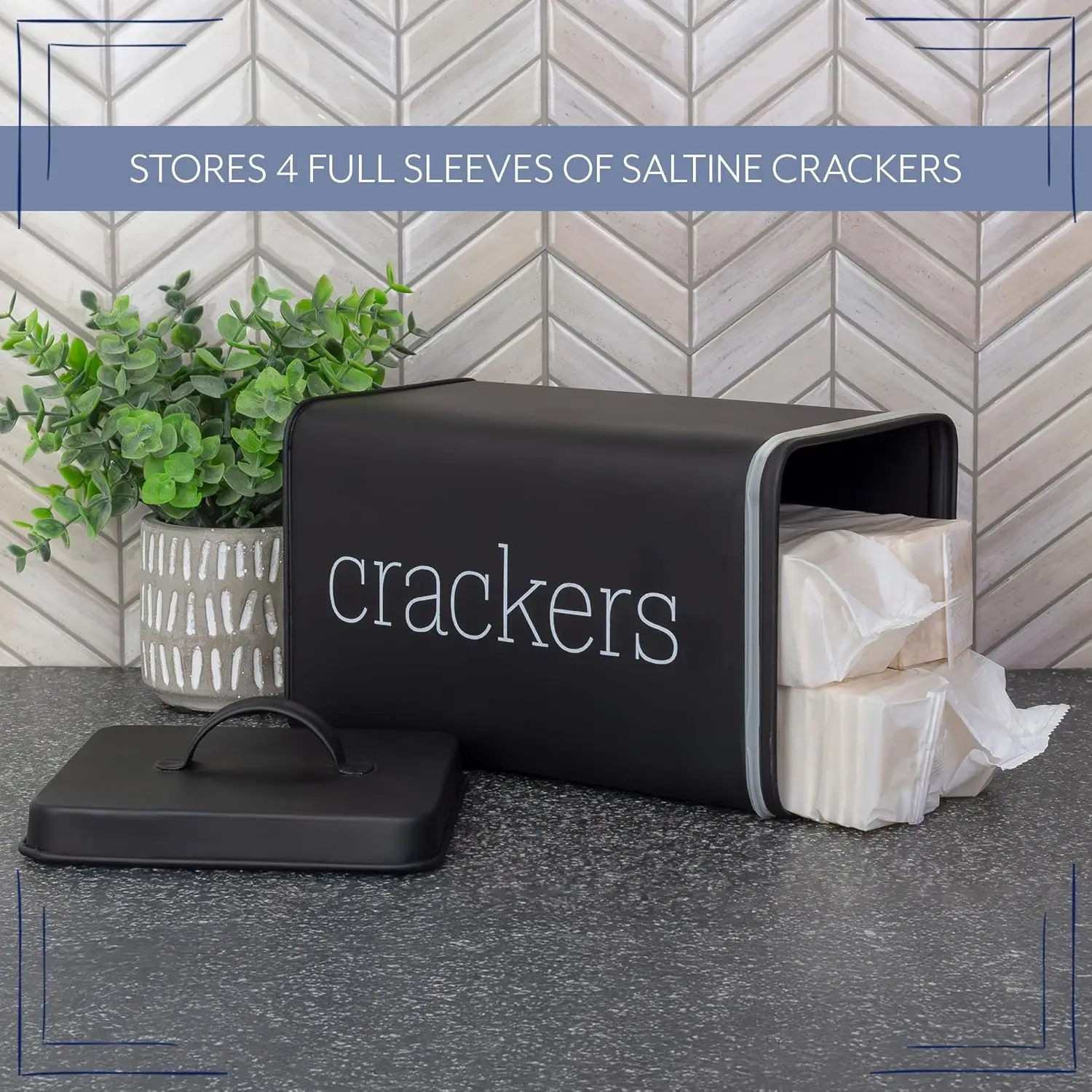 Large Capacity Airtight Retro Black Cracker Square Container Crackers Storage Canister