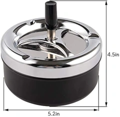 Round Push Down Tabletop Cigarette Ashtray with Spinning Tray Cigarette Ashtray Rotating Metal Ashtray Holder for Smokers