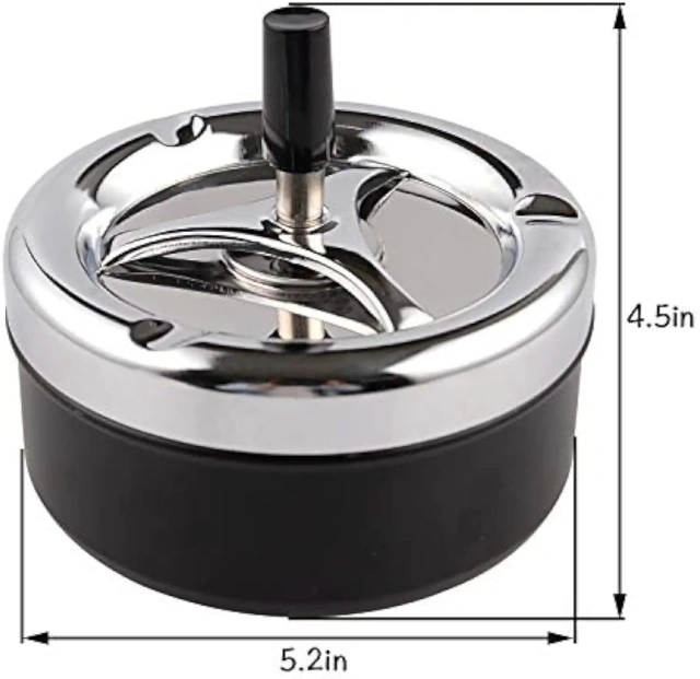 Round Push Down Tabletop Cigarette Ashtray with Spinning Tray Cigarette Ashtray Rotating Metal Ashtray Holder for Smokers