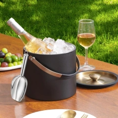Black Ice Bucket with Lid and Tong Double Walled Ice Cube Bucket for Cocktail Bar Stainless Steel Insulated Ice Buckets