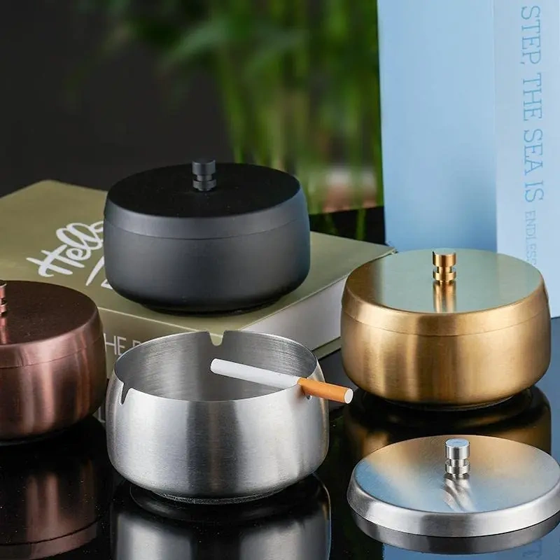 Polished Windproof and Drop-proof Luxury Stainless Steel Desktop Ashtray